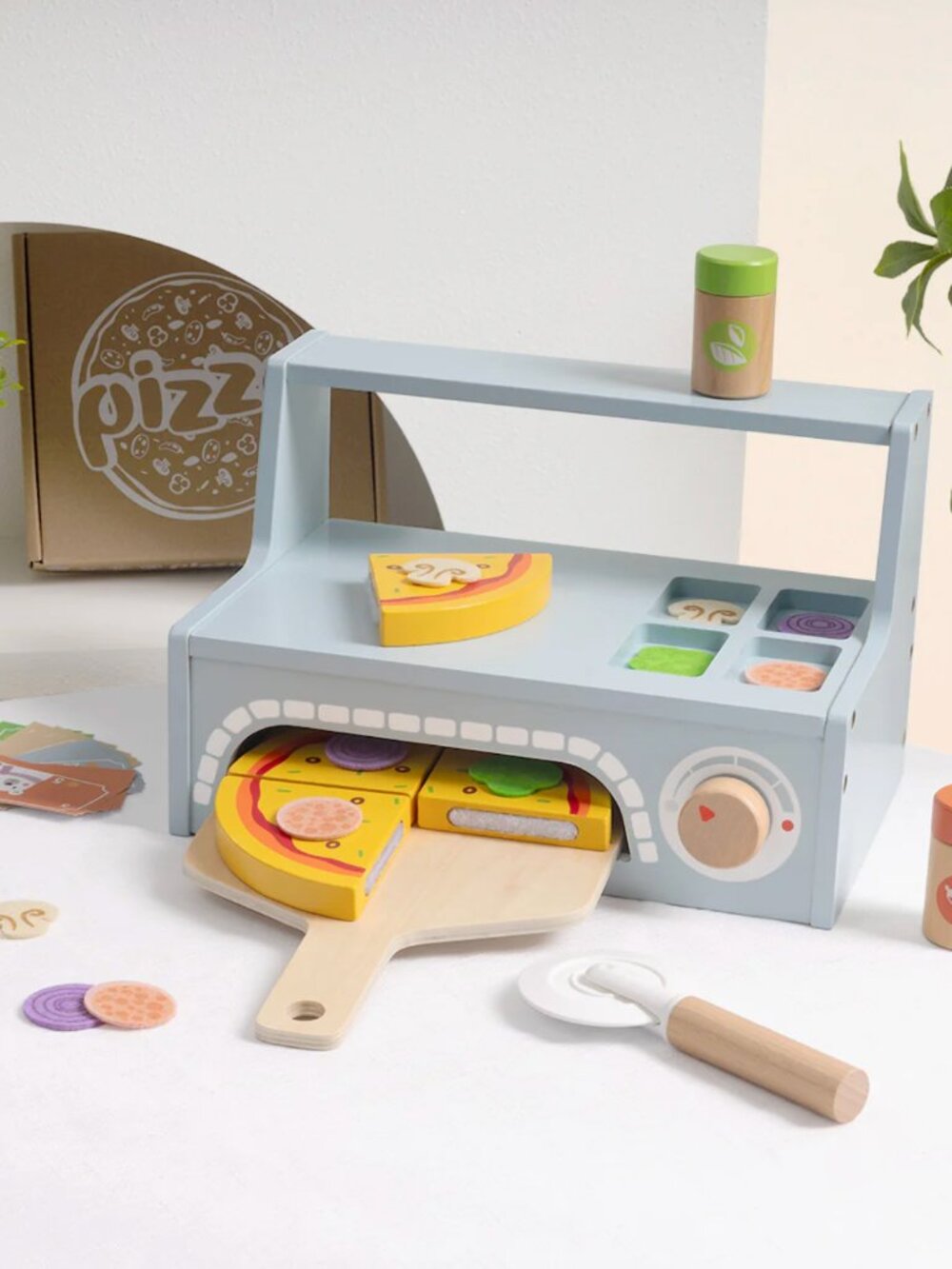 Montessori Wooden Pizza Oven Pretend Play Kitchen Toy Set New